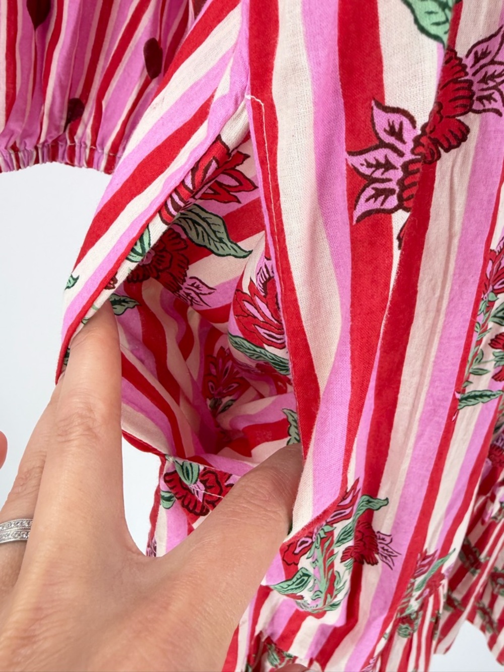 Printfresh Maison Dress Carnation Stripes Scarlet Petal L Feminine Hearts Midi - Picture 10 of 10